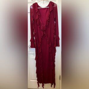 SHEIN Red Ruffled Tiered Bell Sleeve Gown